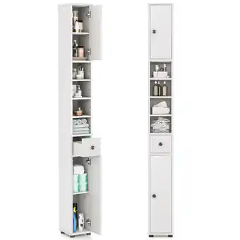 Walmart Gymax Tall Slim Bathroom Storage Cabinet Linen Tower w/ Drawer & Adjustable Shelves offer
