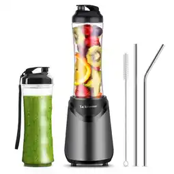 Walmart La Reveuse Smoothie Blender Personal Size 300 Watts with 2 Pieces 18 oz Travel Sports Bottles (Grey) offer