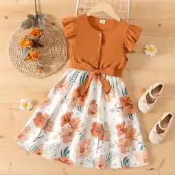 Walmart PatPat Girl Dresses Ruffled Floral Splice Belted Flutter Sleeveless Summer Outfits Sizes 4-12 offer