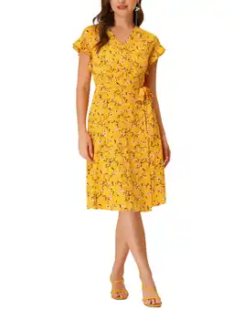 Walmart INSPIRE CHIC Women's Floral Dress Flutter Short Sleeve Midi Spring Summer T-Shirt Sundress XS Yellow offer