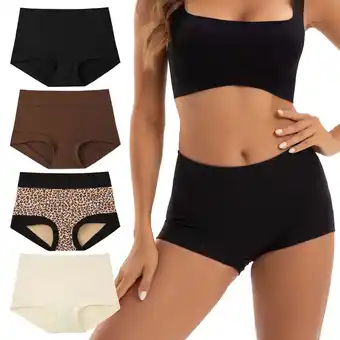 Walmart INNERSY Women's High-Waist Cotton Boxer Briefs 4-Pack - Comfortable Boyshort Underwear(L,Savanna) offer