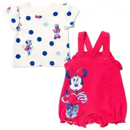 Walmart Disney Minnie Mouse Newborn Baby Girls French Terry Short Overalls and T-Shirt Newborn to Infant offer