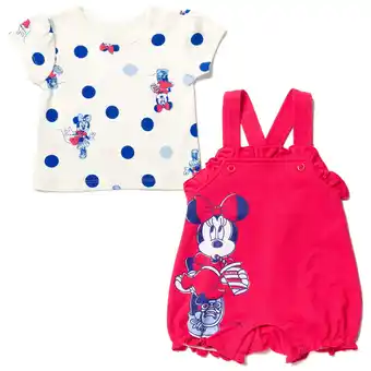 Walmart Disney Minnie Mouse Newborn Baby Girls French Terry Short Overalls and T-Shirt Newborn to Infant offer