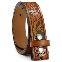 Walmart YOETEY Mens Western Genuine Leather Belt Without Buckle - Cowboy Belt for Casual Jeans offer