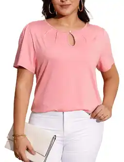 Walmart FOLUNSI Women's Plus Size Tops Casual Keyhole Round Neck Pleated Puff Sleeve Blouse m-4x offer