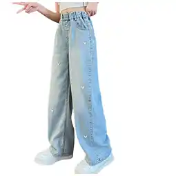 Walmart Hudaneo Girls Baggy Jeans Embroidered Hearts Wide Leg Loose fit Casual Denim Pants Size 4-14 Years offer