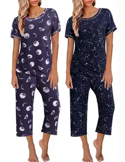 Walmart Avidlove 2 Pack Womens Pajamas Sets Short Sleeve Pj Tops and Capri Pants Print Loungewear offer