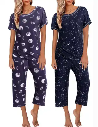 Walmart Avidlove 2 Pack Womens Pajamas Sets Short Sleeve Pj Tops and Capri Pants Print Loungewear offer