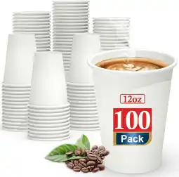 Walmart 100 Pack 12 oz Disposable Cups, To Go Hot Cups,Leak-Free Food Safe Paper Cups offer