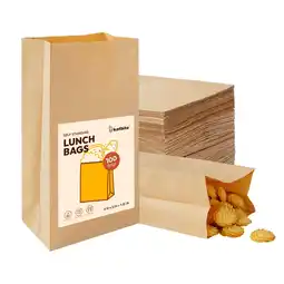 Walmart Katbite 6.1 inch Kraft Paper Bags, Brown Disposable Bread and Snack Bags, 11lb Capacity, 100 Pack offer