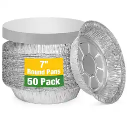 Walmart Treamon Round Aluminum Foil Pans, Disposable Tin Foil Pans with Lids, 7” 50 Count offer