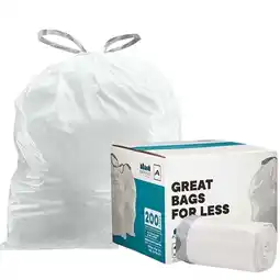 Walmart Plasticplace 1.2 Gallon White Drawstring Trash Bags, Code A Compatible, 11.5 x 15.5, 200 Count offer