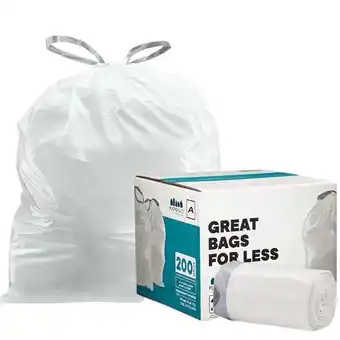 Walmart Plasticplace 1.2 Gallon White Drawstring Trash Bags, Code A Compatible, 11.5 x 15.5, 200 Count offer