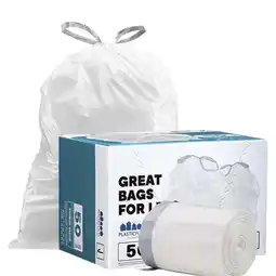 Walmart Plasticplace 10-10.5 Gallon Drawstring White Trash Bags Compatible with simplehuman Code J, 50 Count offer
