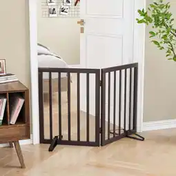 Walmart Smart FENDEE Bamboo Dog Gates for Doorways Freestanding Pet Gate, 2 Support Feet, 24H, Brown offer