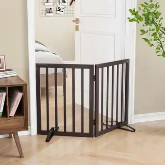 Walmart Smart FENDEE Bamboo Dog Gates for Doorways Freestanding Pet Gate, 2 Support Feet, 24H, Brown offer
