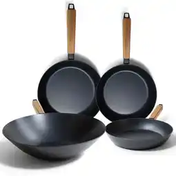 Walmart Alva Forest 4-Piece Blue Carbon Steel Frying Pan Skillet, Non-Toxic Pre-Seasoned Pans & Wok offer