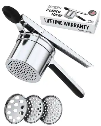 Walmart Havenity 15oz Stainless Steel Potato Ricer, Heavy Duty Masher with 3 Discs for Potatoes & Vegetables offer