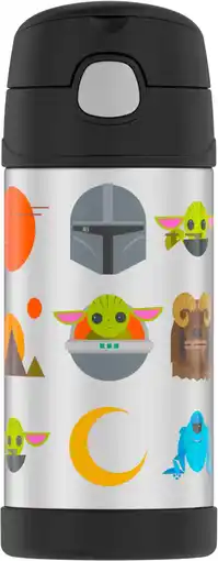 Walmart Thermos Kids Stainless Steel Vacuum Insulated Funtainer Straw Bottle, Mandalorian, 12oz offer