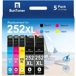 Walmart 252 252XL Ink Cartridge for Epson Ink 252 252XL Combo Pack (Black Cyan Magenta Yellow, 5 Pack) offer