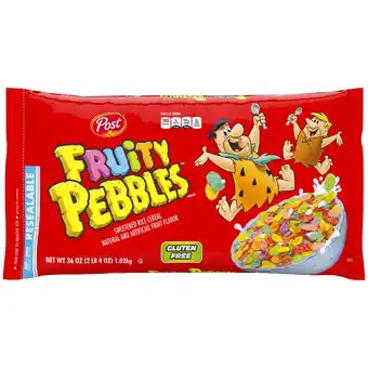 Walmart Post Fruity PEBBLES Cereal, Fruity Kids Cereal, Gluten Free, 36 oz Cereal Bag offer