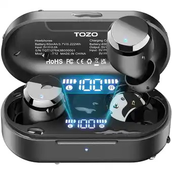 Walmart TOZO T12 True Wireless Earbuds Bluetooth 5.3 In-Ear Headphones,55H Play IPX8 ENC Mic App 32EQ Black offer
