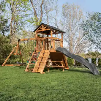 Walmart Backyard Discovery Endeavor II Cedar Wood Swing Set, Slide, Play Deck, Double Rock Wall offer