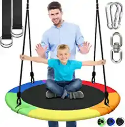 Walmart SereneLife Saucer Swing with Hang Kit, Outdoor Tree Swing with Swivel Spinner for Kids (Rainbow) offer