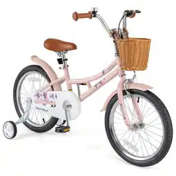 Walmart Costway 18 Kids Bike with Height Adjustable Handlebar Seat Basket Bell Training Wheels Pink offer