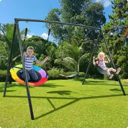 Walmart Hapfan 500lb Heavy Duty Metal Swing Set with 900D Oxford Saucer Swing, 2 PCS EVA Belt Swing offer