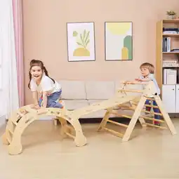 Walmart SHWWQUE Kids Montessori Climbing Toys Set with Climbing Ladder, Natural, 41 x 6.25 x 20.80 in offer