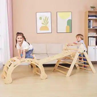 Walmart SHWWQUE Kids Montessori Climbing Toys Set with Climbing Ladder, Natural, 41 x 6.25 x 20.80 in offer
