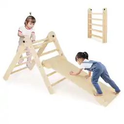 Walmart Costway 3-in-1 Triangular Climbing Toys Foldable & Height-adjustable Triangle Set Natural offer