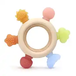Walmart Baby Teething Toys Silicone Teethers BPA Free Silicone Rudder with Wooden Ring Soothe Babies Gums offer