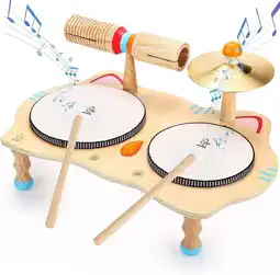 Walmart OATHX Kids Drum Set Musical Toy Wooden Instruments Baby Learn Toy Toddler Music Set for 3+ Year Old offer