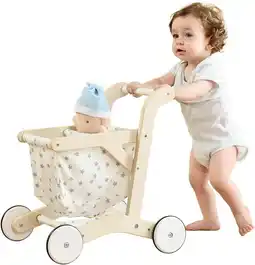 Walmart Tymzdyn Baby Push Walker Doll Stroller Kids Learning Wagons, Wood, 15.2 x18.7 x 19.7 offer