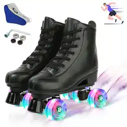 Walmart YYW Roller Skates for Women,4-Flashing-Wheel Men Quad Skate for Girl Boy(Black,Women 8/Men 6.5) offer