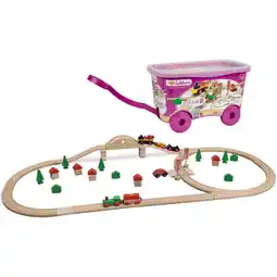 Walmart Eichhorn 55-Piece Wooden Train Set with Bridge and Storable Wagon offer