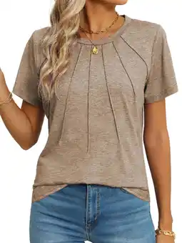 Walmart Sexy Dance Blouses for Women Short Sleeve Shirts Casual Dressy Summer Tops with Pleats Brown 2XL offer