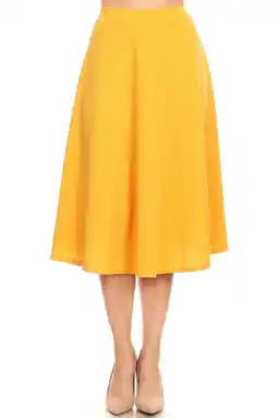 Walmart Women's Solid Basic Casual Elastic Waist A-line Flared Midi Skirt S-3XL offer