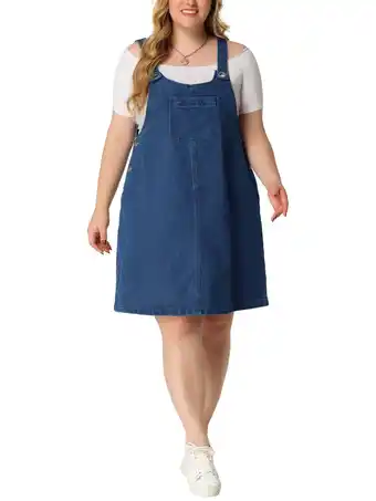 Walmart GRACE & GRANDEUR Women's Plus Size Denim Overalls Dress Casual Summer Midi Jean Skirts 1X Dark Blue offer