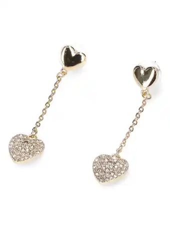 Walmart Madden NYC Women's Fashion Gold Tone Pavé Heart Linear Earrings offer