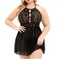 Walmart Women's Fashion Plus Size Sling Soild Sexy Lingerie Lace Bow Nightdress offer
