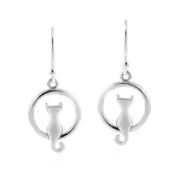Walmart Cute Kitty Cat Sitting in Circle .925 Sterling Silver Dangle Earrings for Female Adult offer