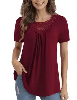 Walmart VERABENDI Women's Tops Plus Size Summer Casual Short Sleeve Lace Pleated Tunic Blouse M-4XL offer