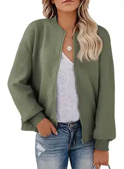 Walmart Eytino Womens Bomber Jacket Coat Casual Stand Collar Zip Up Lightweight Fashion Jackets with Pockets offer