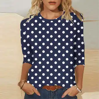 Walmart Summer Savings Clearance! LADIGASU Fashion Women's Casual Print Round Neck 3/4 Sleeve T-shirt Blouse offer