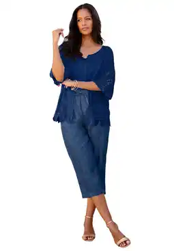 Walmart Roaman's Women's Plus Size Scallop Trim Crochet Cardigan offer