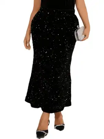 Walmart Cuteduck Womens Plus Size Sequin Midi Skirt High-Waisted Sparkling Party Pencil Skirt 0X-4X offer