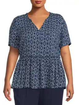 Walmart Heart N' Crush Women's Plus Size Geo Print Ruffle Neck Babydoll Top offer